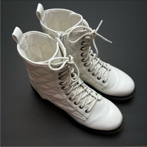 Boots Moto Shoes Combat White Side Zipper Lace Up